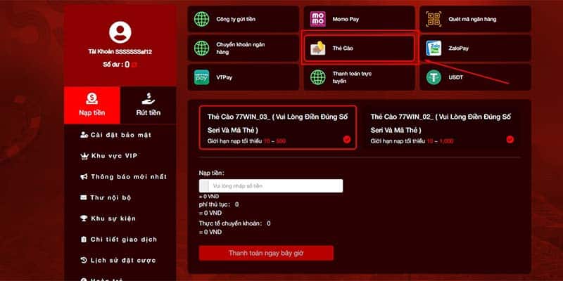 Nạp tiền 77WIN bằng Thẻ cào điện thoại Nạp tiền 77WIN bằng Thẻ cào điện thoại